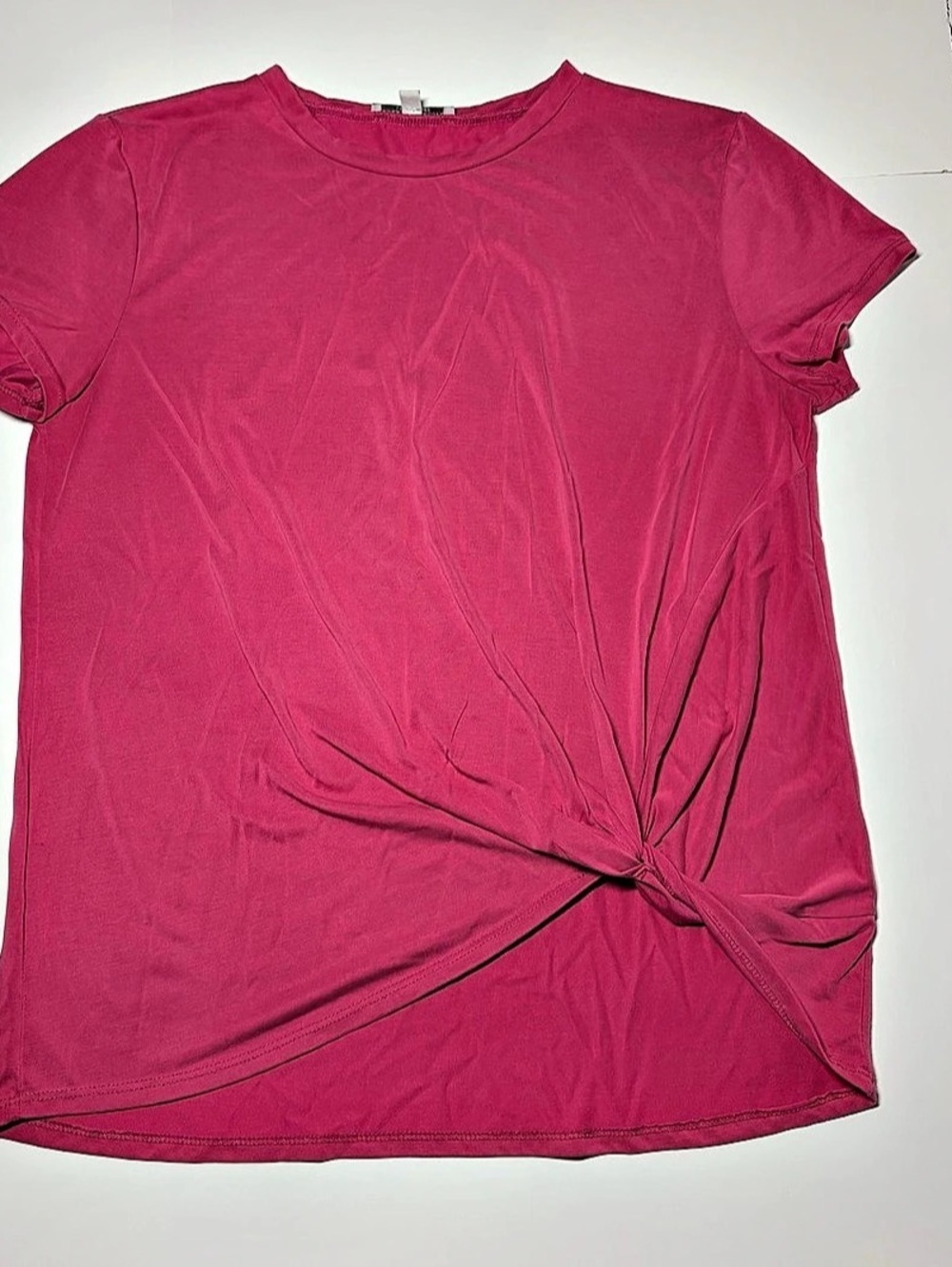 Green Envelope Twist Front Short Sleeve Top in Pink Size Large